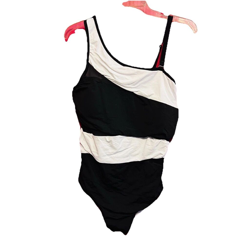 #8530 AQUA EVE WOMENS BLACK AND WHITE ONE PIECE BATHING SUIT SIZE 16W